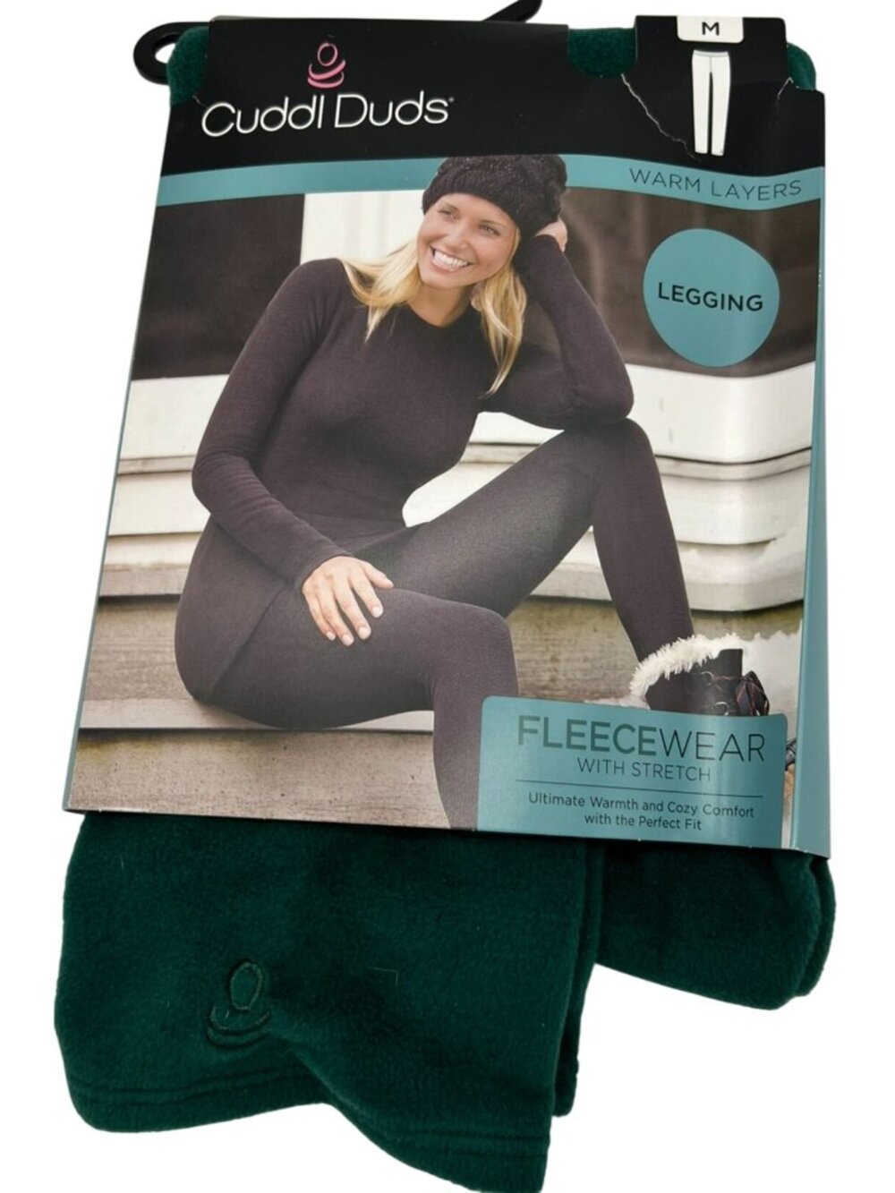 Cuddl Duds Women's Fleecewear Leggings Warm Layer Stretch Size M Dark Green